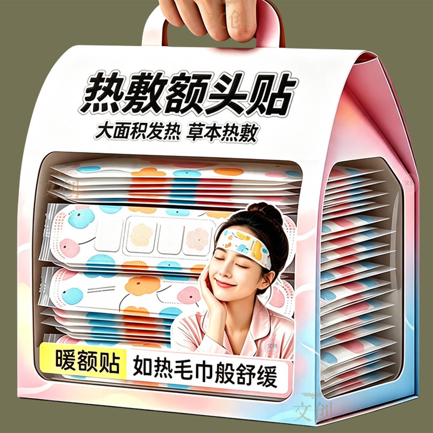 艾草蒸汽发热艾灸额头贴产后护头防风暖肩颈围脖冬季热敷保暖宝宝