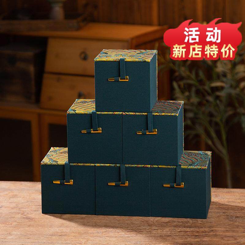 绿海水纹锦布礼盒小单杯礼盒文玩古董小物件包装盒,包装,礼品盒,淘宝优惠券,粉丝福利购,淘宝优惠卷