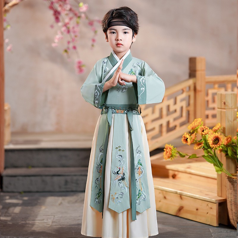 汉服男童2023新款春季儿童古装古风刺绣国学公子服演出服套装