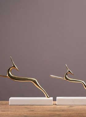 黄铜轻奢创意大理石鹿摆件家居客厅摆设样板房玄关酒柜饰品礼品