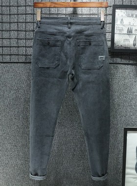 烟灰色高级感锥形春秋款牛仔裤男士春季修身小脚裤锥型长裤弹力