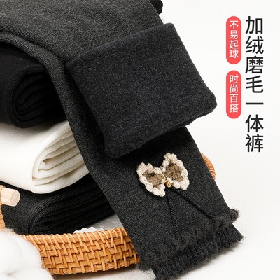 儿童打底裤薄绒九分裤袜加绒加厚一体秋冬季外穿不连脚女童连体袜
