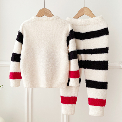 秋冬新款半边绒儿童珊瑚绒睡衣软绵绵男童女童保暖家居服套装卡通