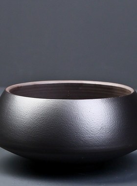 禅意黑色水培器皿无孔陶瓷花盆家用养铜钱草碗莲睡莲盆缸盆栽盆景