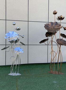 定制不锈钢荷花雕塑镜面抛光户外景观园林池塘也荷叶雕像大型摆件