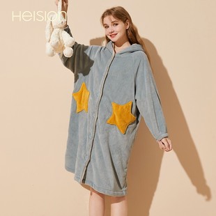 情侣珊瑚绒睡袍女冬季长款睡衣秋天男加绒加厚法兰绒家居服小个子