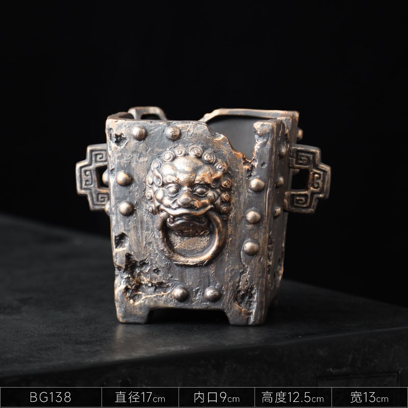 复古兽头花盆陶瓷创意兰花盆造景四方高款吊兰绿植盆栽盆景盆