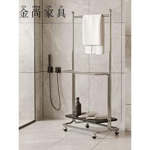 金尚无障碍豪华不锈钢浴巾架落地式浴室家用衣架多功能滚轮可移动