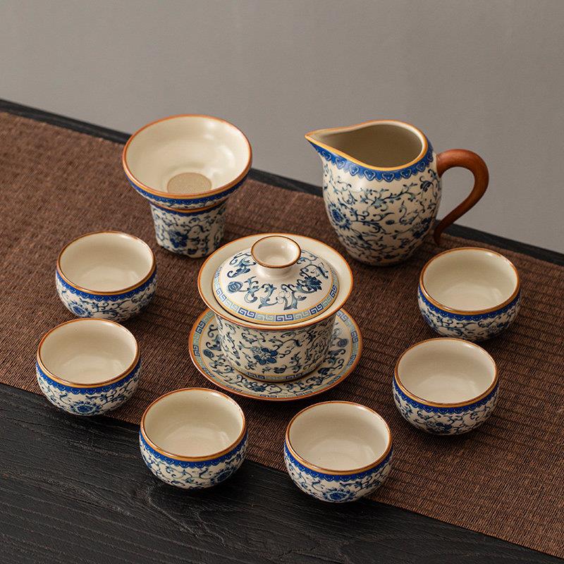 汝窑开片茶具套装家用泡茶器中式陶瓷功夫茶壶茶杯办公室会客整套