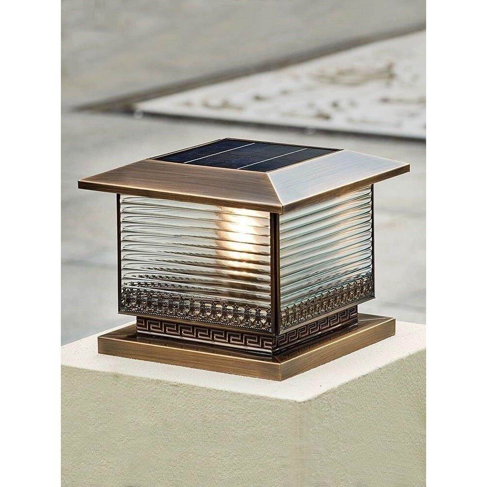 全铜太阳能庭院柱头灯户外防水大门柱子灯室外超亮简约别墅门柱灯