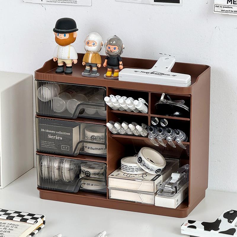 办公室斜插式笔筒桌面多功能抽屉收纳盒学生书桌高级感文具置物架