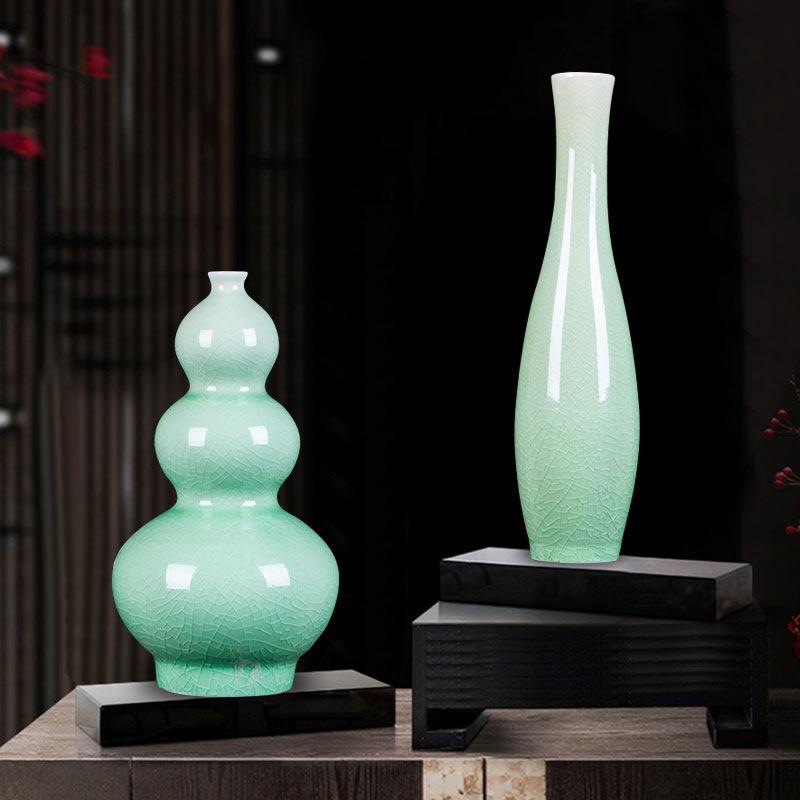 景德镇陶瓷器干花花瓶仿古冰裂纹佛堂观音瓶客厅柳叶瓶插花玉净瓶