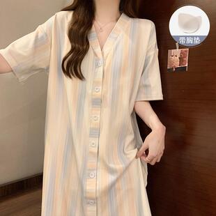 带胸垫睡裙女士夏季短袖高级感覆古风睡衣2025新款大尺码睡袍家居