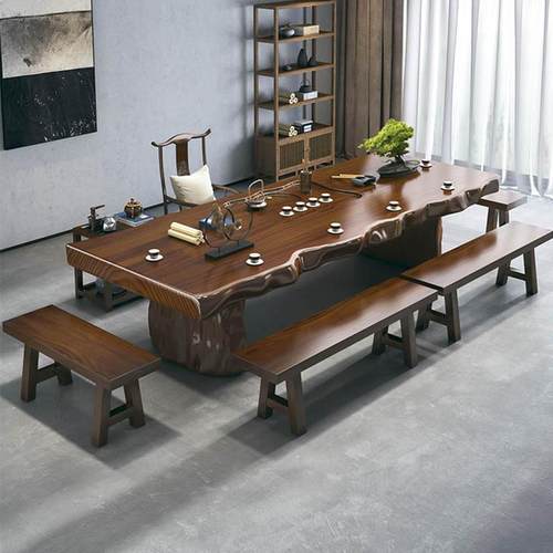 大板实木茶桌一桌五椅现代简约中式整板茶台茶盘一体泡茶桌椅组合