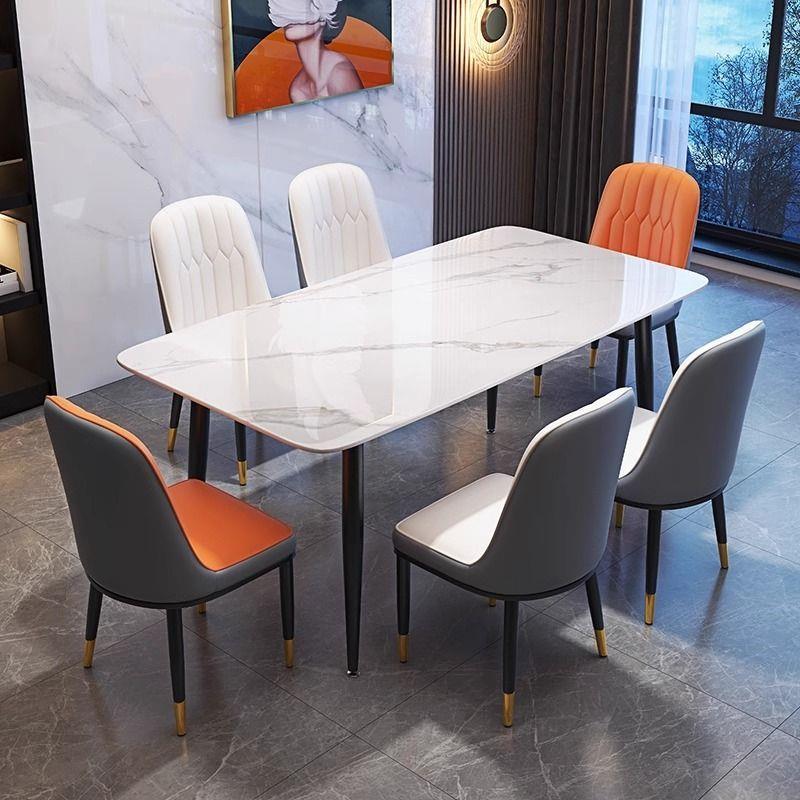 意式轻奢亮光岩板餐桌现代简约家用吃饭桌子餐椅组合小户型长方形