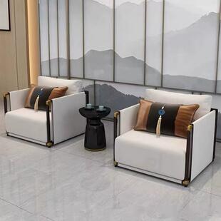 新中式接待室会议沙发会客区贵宾商务洽谈办公沙发单人位茶几组合