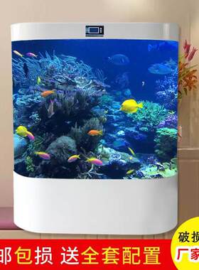 欧式圆形鱼缸家用客厅落地式靠墙懒人免换水中大型玻璃生态水族箱