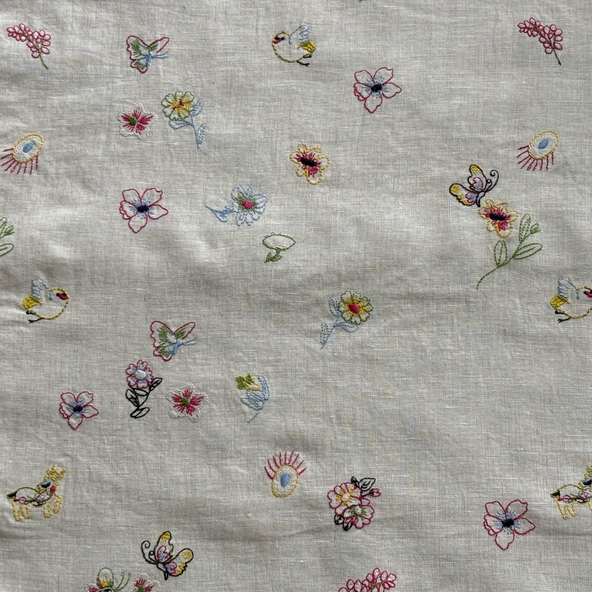 尘染雨露麻绣花布料纯亚麻本色夏季防晒衣衬衫裤子亲子装 diy面料