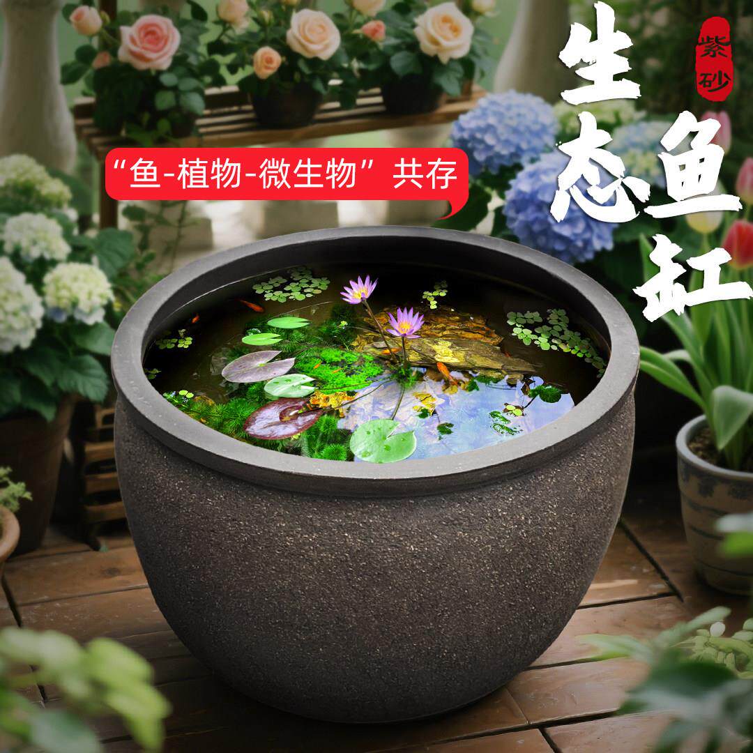 特大号古法养鱼缸紫砂粗陶花盆无釉中式金鱼水池睡莲阳台庭院种花