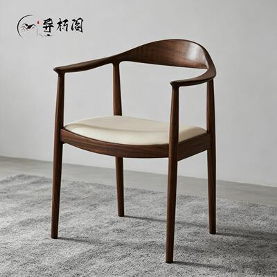 北欧实木休闲餐椅带扶手椅书房办公椅主人茶椅咖啡椅总统椅白蜡木