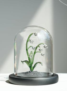 淄博琉璃手作彷真铃兰花桌面摆件玻璃罩永生花治愈系创意生日礼物