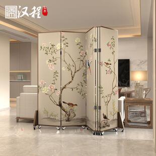 新中式简约现代隔断客厅半墙遮挡入户玄关进门折叠移动屏风带滑轮
