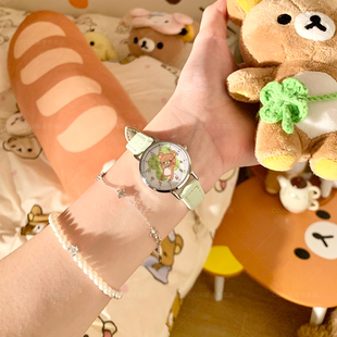 轻松熊联名手表女款学生初高中女生考试专用四叶草指针小表盘石英