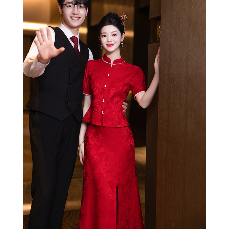 新中式旗袍敬酒服新娘套装高级感红色订婚礼服连衣裙显白回门便装