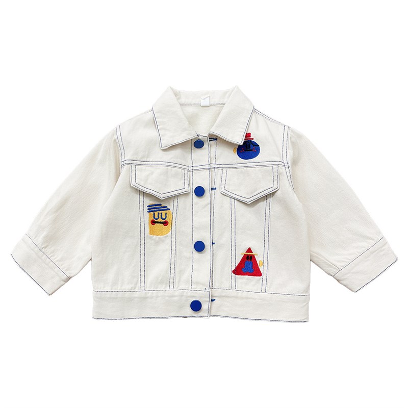 超洋气~儿童春装绣花贴布牛仔外套男童翻领牛仔夹克春秋宝宝上衣