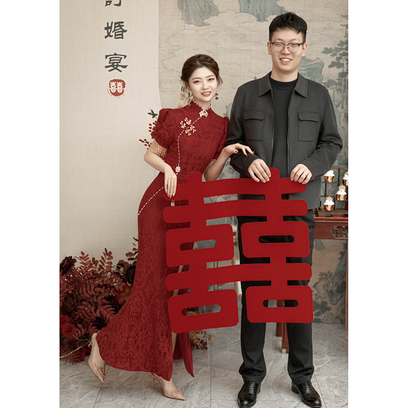 红色旗袍敬酒服新娘中式订婚连衣裙出阁宴礼服女日常2023新款夏季