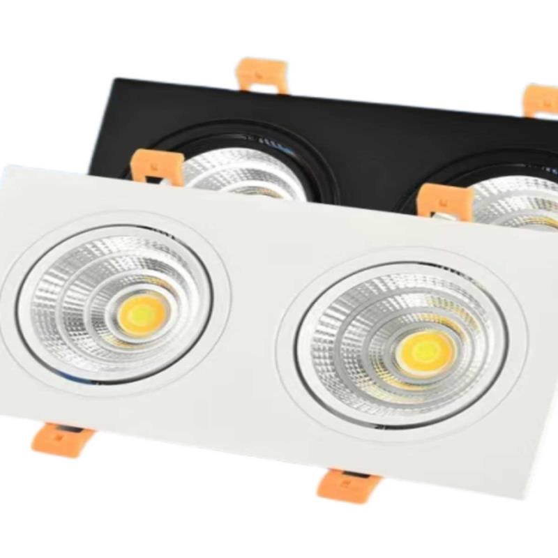 LED格栅灯双头三头方形筒灯网格葡萄架方通嵌入式斗胆灯cob射灯