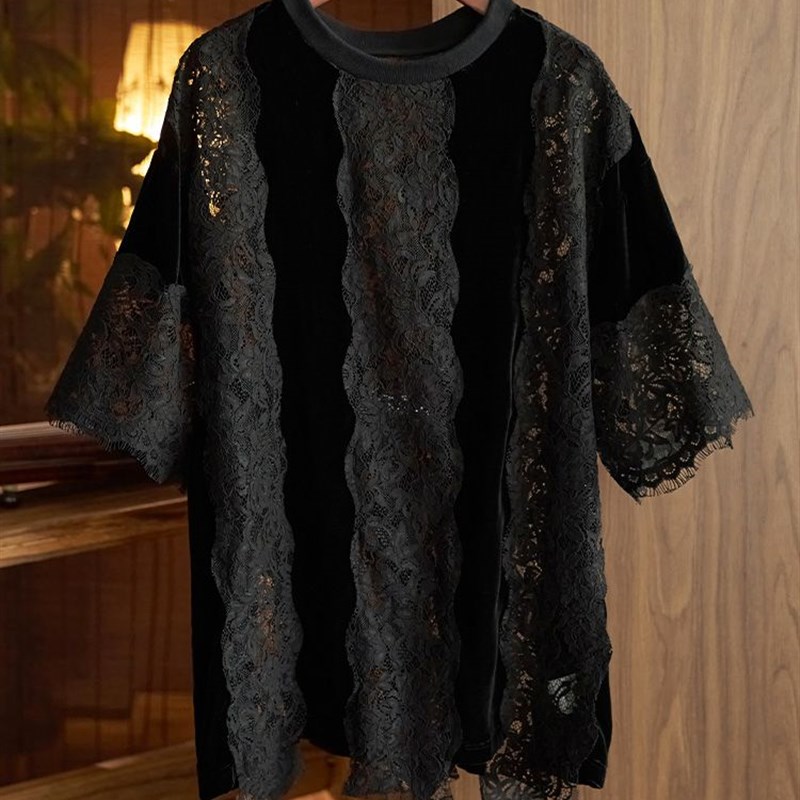 重磅拼接蕾丝衬衫女2025年夏季新款短袖外穿高级感高端薄洋气上衣