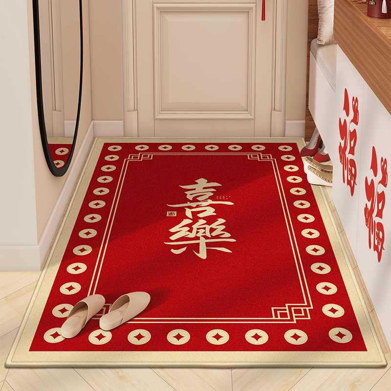 红色入户门地垫竖版门口地毯新房乔迁玄关脚垫防滑耐脏免洗进门垫