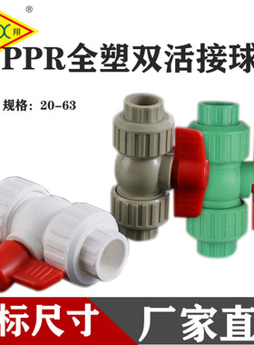 PPR全塑双活接球阀20-110热熔阀门开关承插式4分6分方便拆装更换