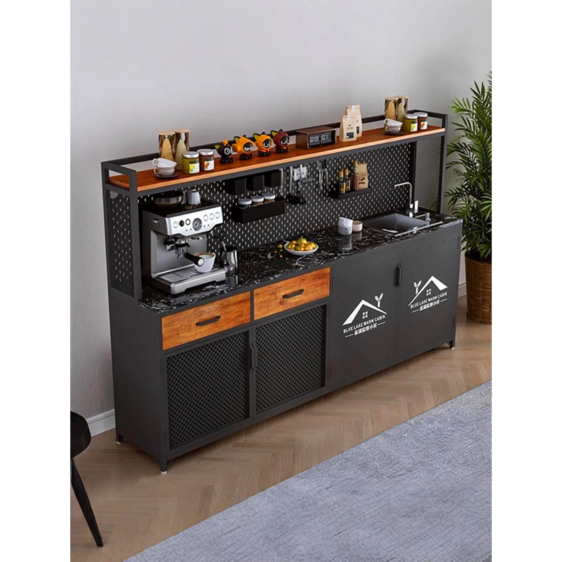 办公室水吧台一体柜商用休闲靠墙公司茶水柜咖啡柜洗手池操作台柜