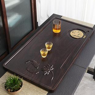 黑檀木实木茶盘整块原木竹制高档家用2024新款排水茶具泡茶台托盘