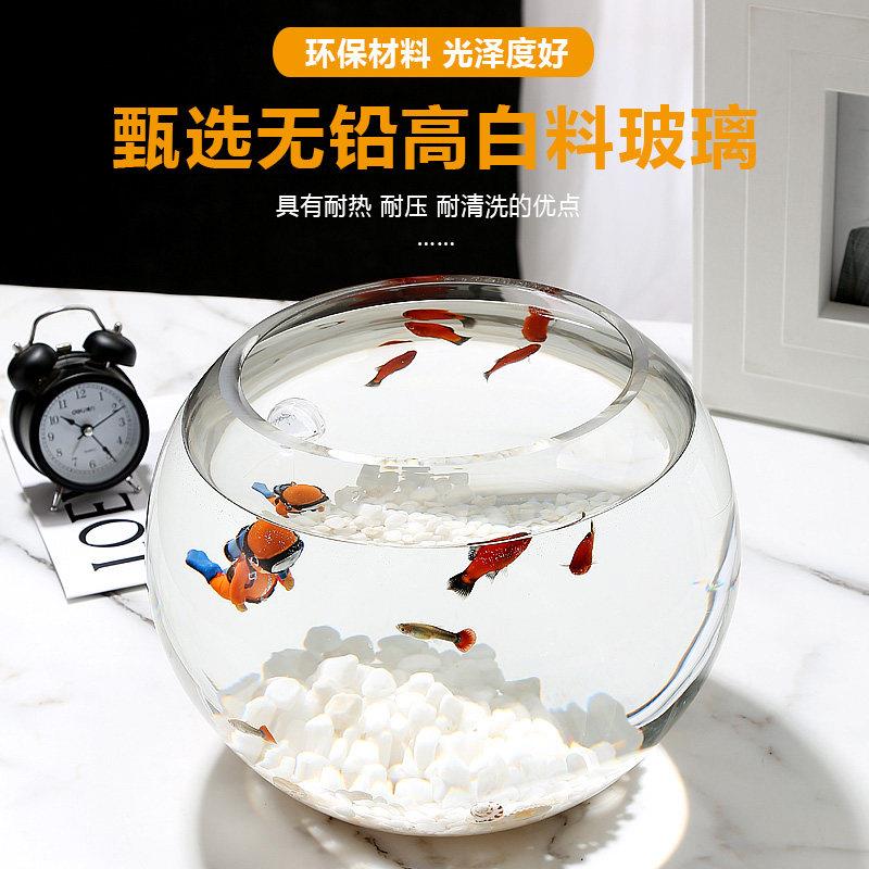 出口定制加厚超白玻璃鱼缸客厅小型圆形金鱼缸生态造景桌面乌龟缸