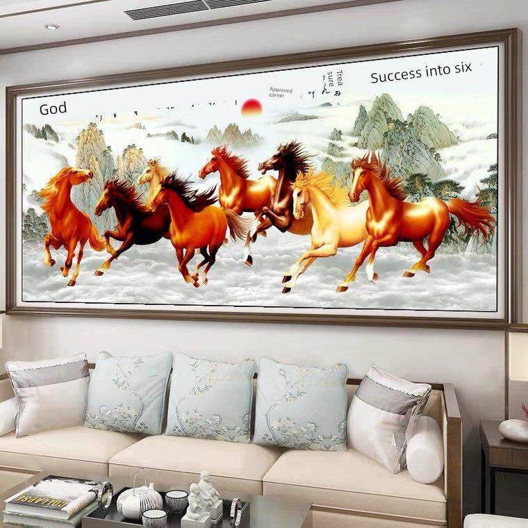 2025新钻石画满钻石客厅立即成功十字绣八匹马图片钻石画休闲现代