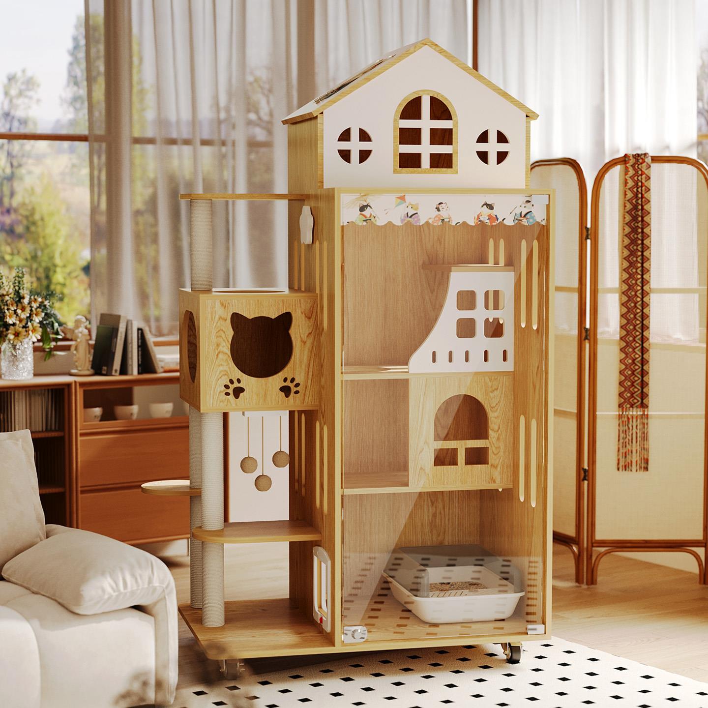 高级猫别墅带厕所一体不占地家用室内猫屋猫砂盆猫柜猫爬架猫笼子