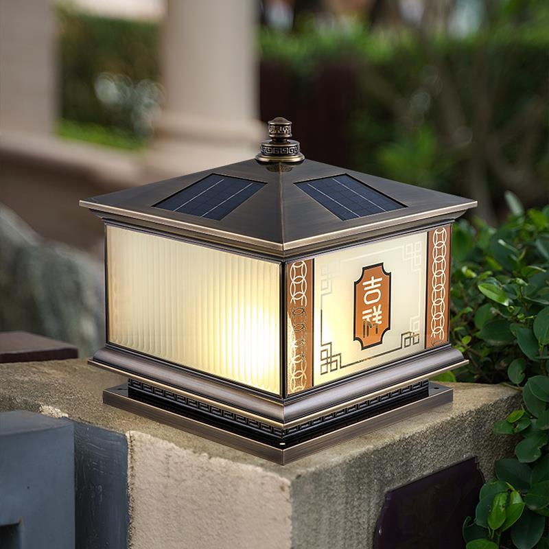 全铜新款柱头灯新中式太阳能庭院灯大爆款高端别墅户外防水围墙灯