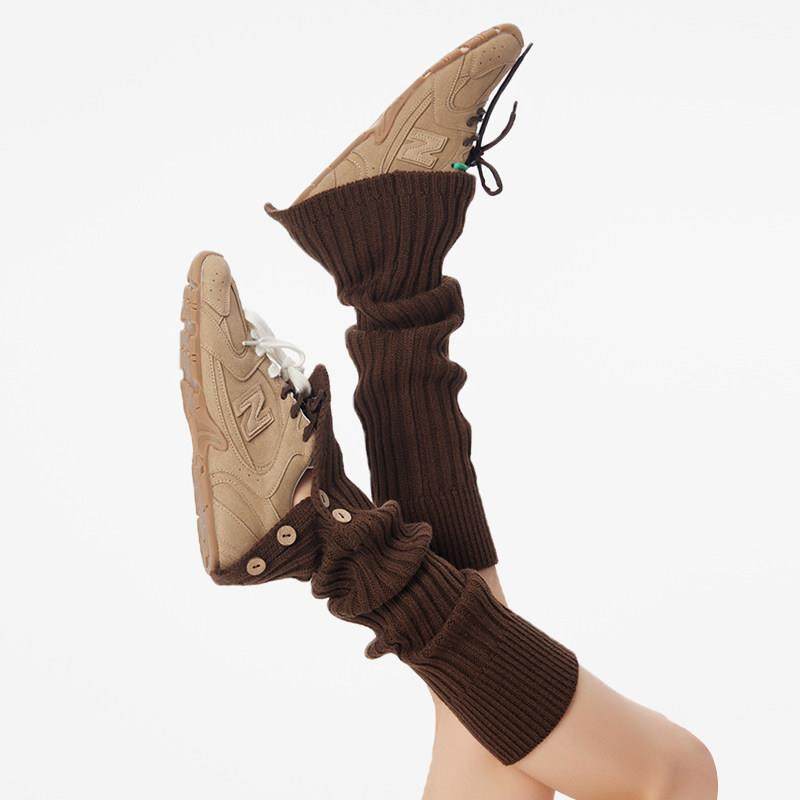 雪地靴针织袜套女秋冬保暖加厚纽扣开叉长筒堆堆袜棕色百搭小腿套,女士内衣/男士内衣/家居服,长筒袜,淘宝优惠券,粉丝福利购,淘宝优惠卷