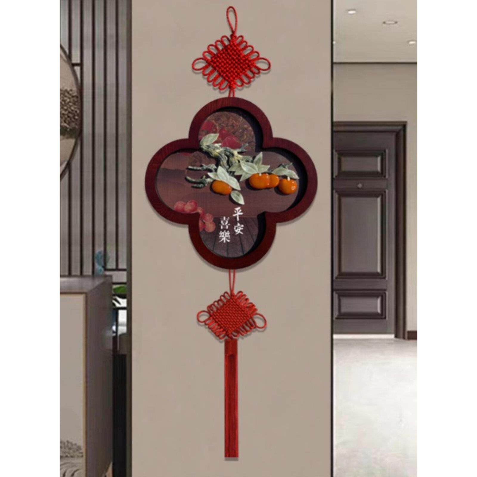 中国结福字挂件客厅大号电视背景新中式玄关装饰画玉雕画高档挂画