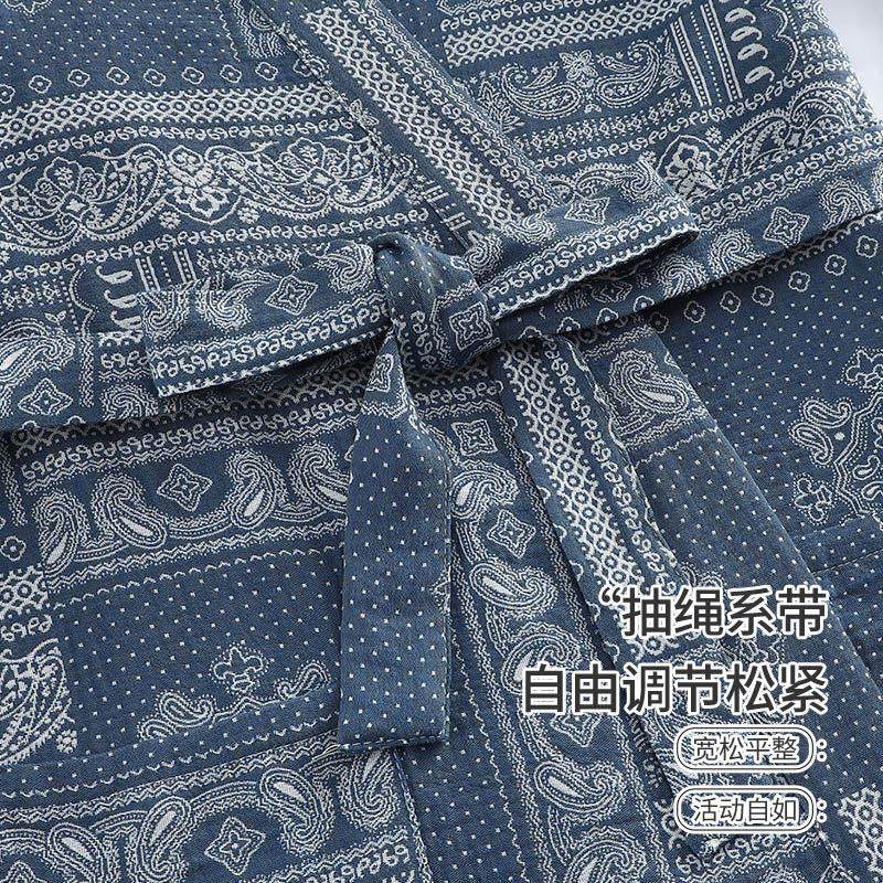 中式覆古国风睡袍男士双层纱布纯棉四季通用浴袍浴巾吸水浴衣睡衣