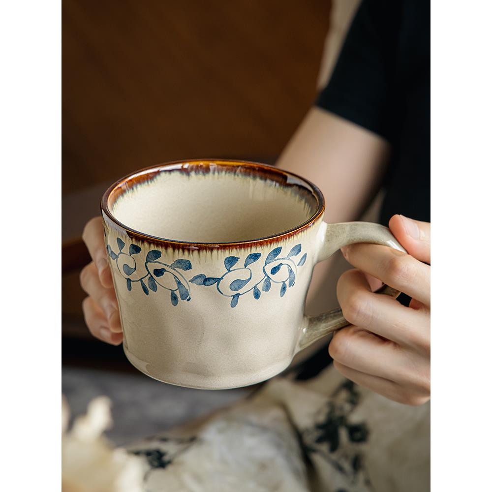 巷子尾〖高颜值知风草〗文艺覆古马克杯个性挂耳咖啡杯陶瓷早餐杯