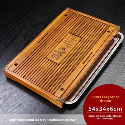 实木茶盘家用功夫茶具茶台茶海茶托简约不锈钢托盘小号茶座