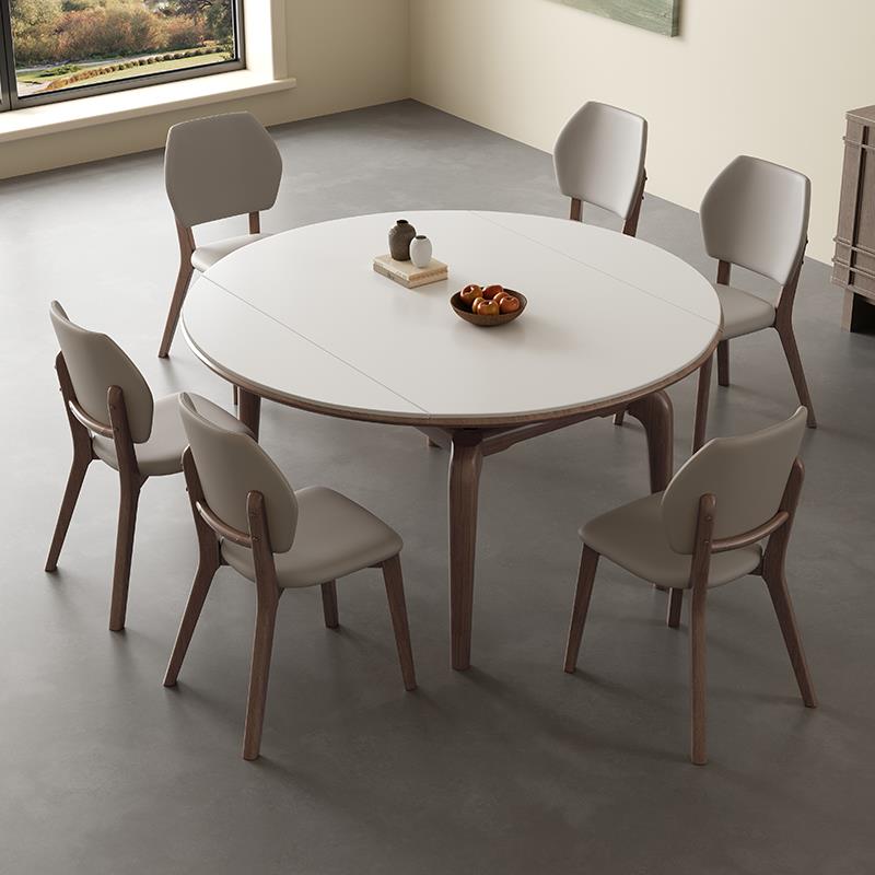 岩板餐桌椅组合现代简约轻奢可变圆桌小户型家用伸缩折叠实木饭桌