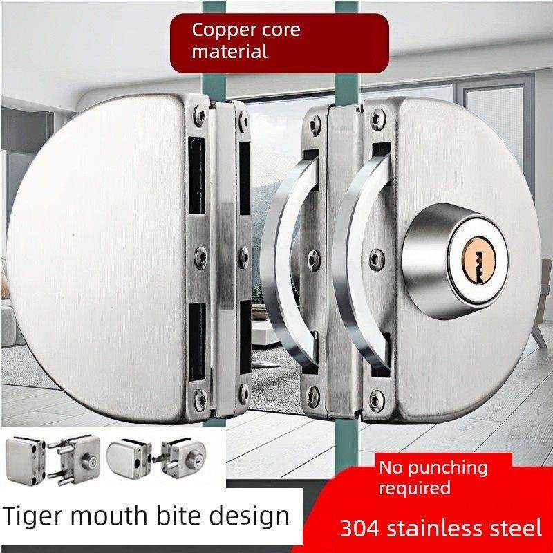 玻璃门锁双门单门无孔玻璃锁地板锁店铺滑动双门锁门闩无框锁