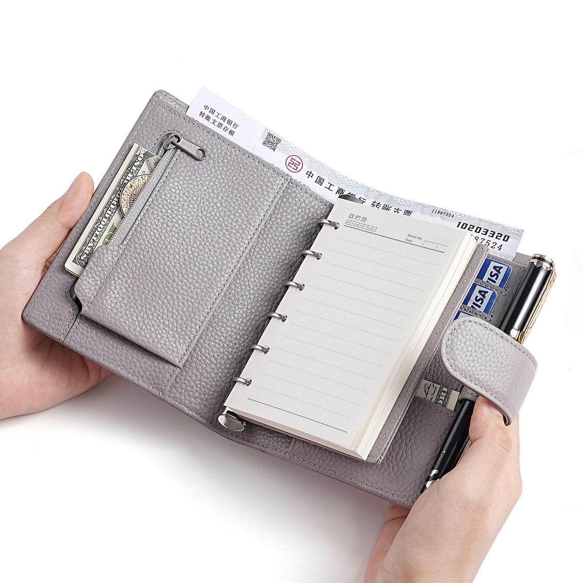 A7随身笔记本创意六孔活页手帐本荔枝纹头层牛皮口袋本真皮记录本