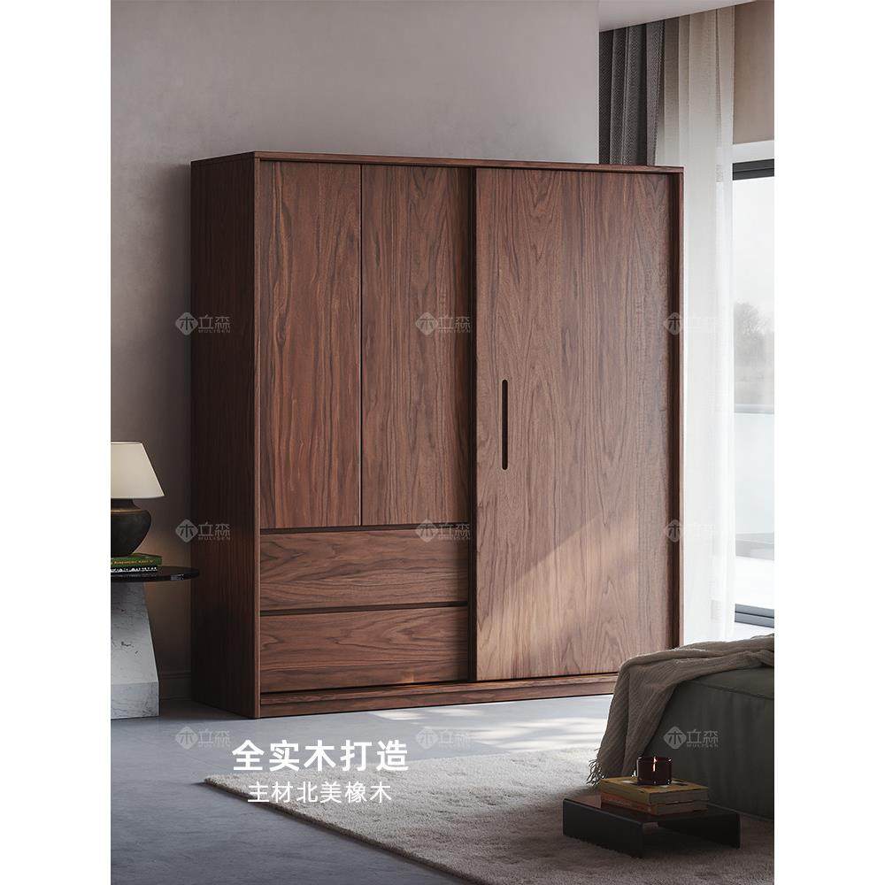 全实木橡木黑胡桃木色推拉门衣柜家用卧室现代衣橱趟门主卧室衣柜,住宅家具,独立衣柜,淘宝优惠券,粉丝福利购,淘宝优惠卷
