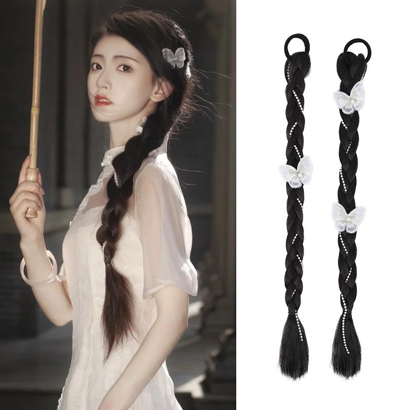 汉服假发女马尾拳击辫双麻花辫子古风假发发包盘发鱼骨辫蝴蝶发尾